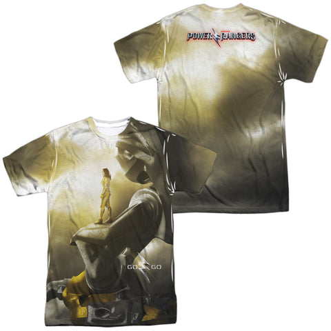 Power Rangers/yellow Zord Poster (front/back Print)-s/s Adult Poly Crew-white