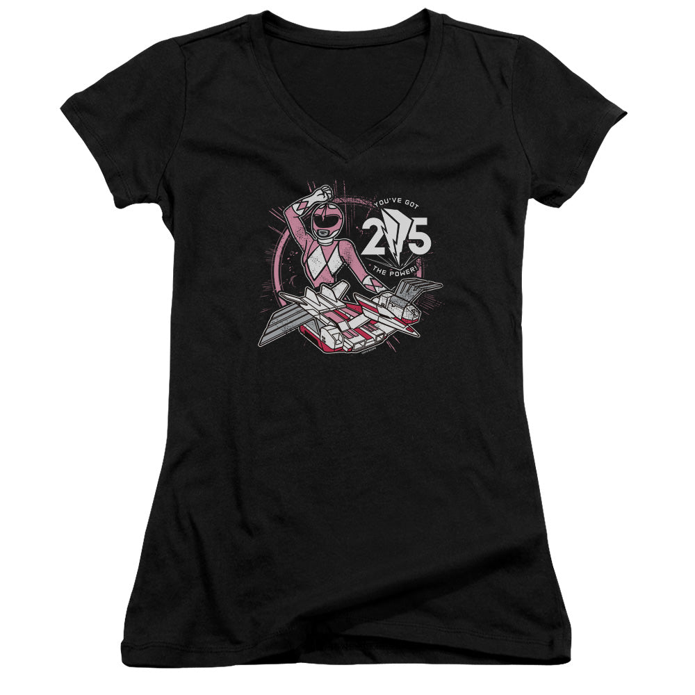 Power Rangers/pink 25-junior V-neck-black