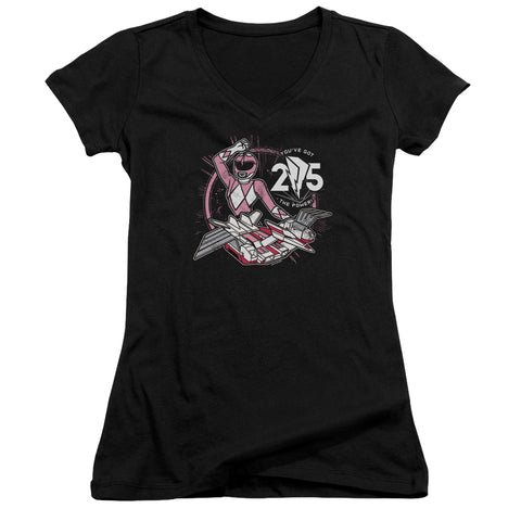 Power Rangers/pink 25-junior V-neck-black