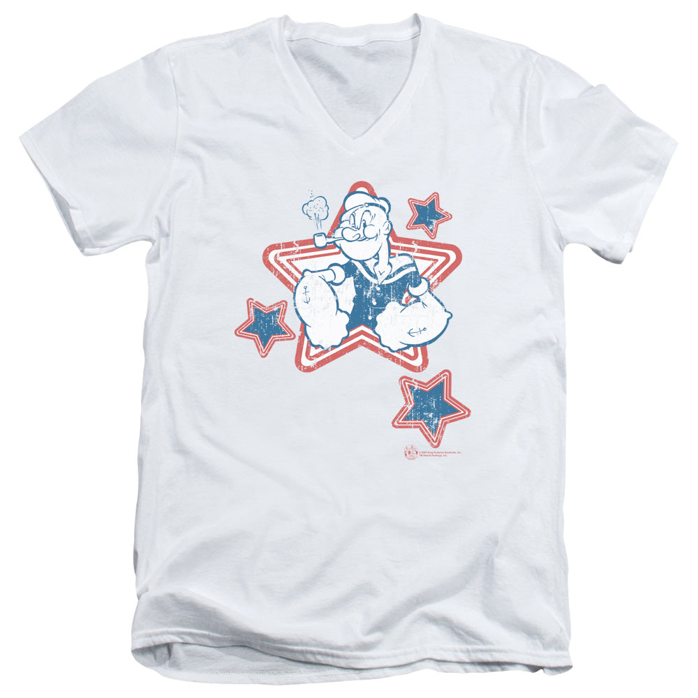 Popeye/stars - S/s Adult V-neck - White