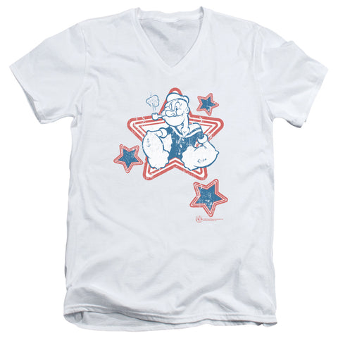 Popeye/stars - S/s Adult V-neck - White