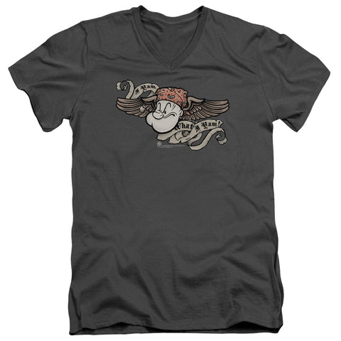 Popeye/i Am - S/s Adult V-neck - Charcoal