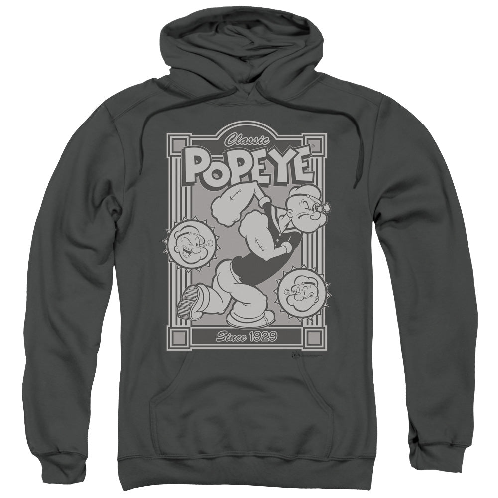 Popeye/classic Popeye-adult Pull-over Hoodie-charcoal