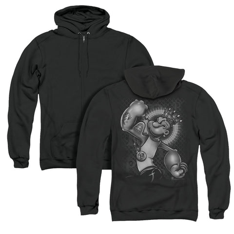Popeye/spinach King (back Print) - Adult Zipper Hoodie - Black