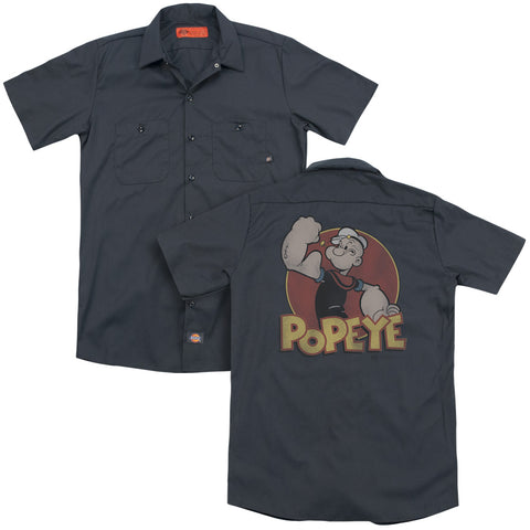 Popeye/retro Ring (back Print) - Adult Work Shirt - Charcoal