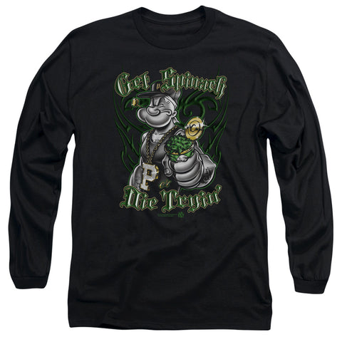 Popeye/get Spinach - L/s Adult 18/1 - Black