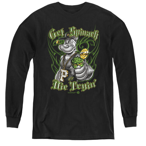 Popeye/get Spinach - Youth Long Sleeve Tee - Black