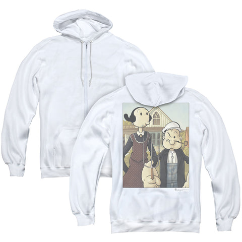Popeye/popeye Gothic (back Print) - Adult Zipper Hoodie - White
