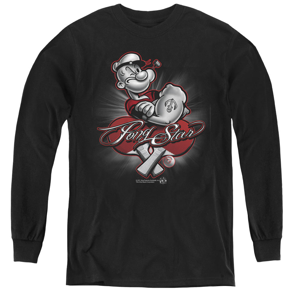 Popeye/pong Star - Youth Long Sleeve Tee - Black