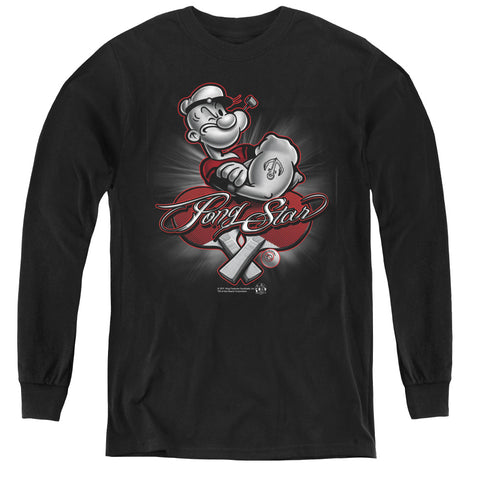 Popeye/pong Star - Youth Long Sleeve Tee - Black