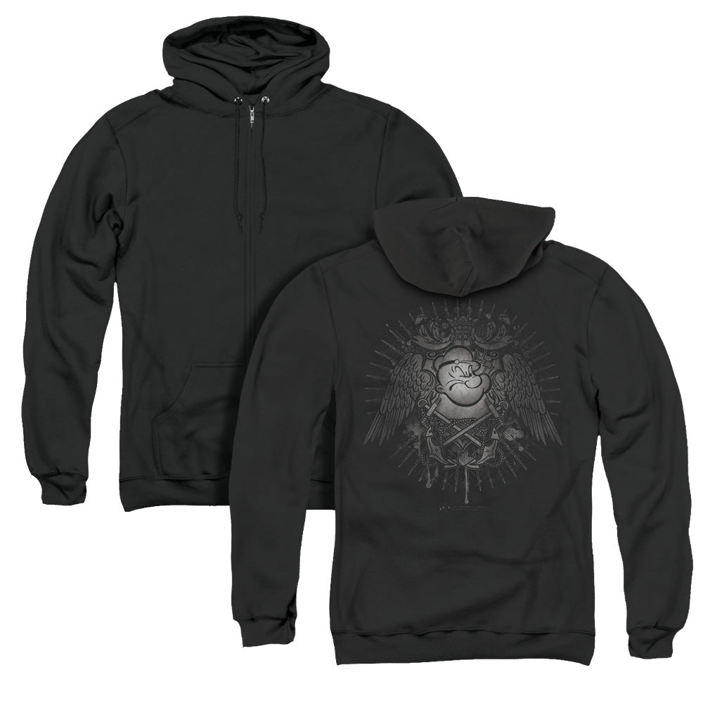 Popeye/sailor Heraldry (back Print) - Adult Zipper Hoodie - Black