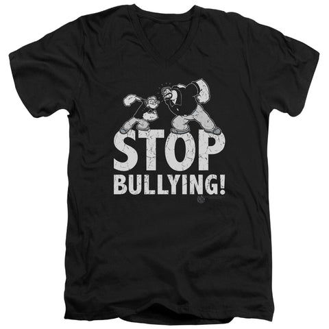 Popeye/stop Bullying - S/s Adult V-neck - Black