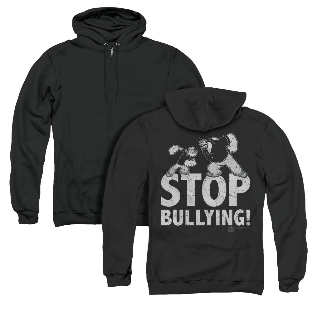 Popeye/stop Bullying (back Print) - Adult Zipper Hoodie - Black