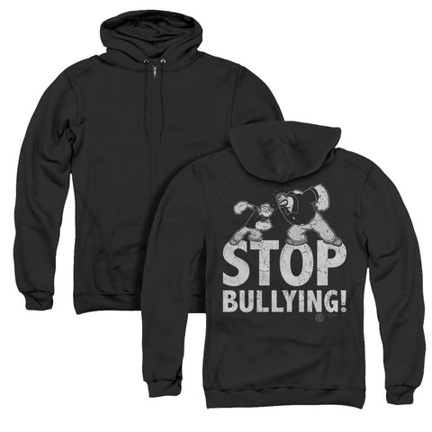 Popeye/stop Bullying (back Print) - Adult Zipper Hoodie - Black