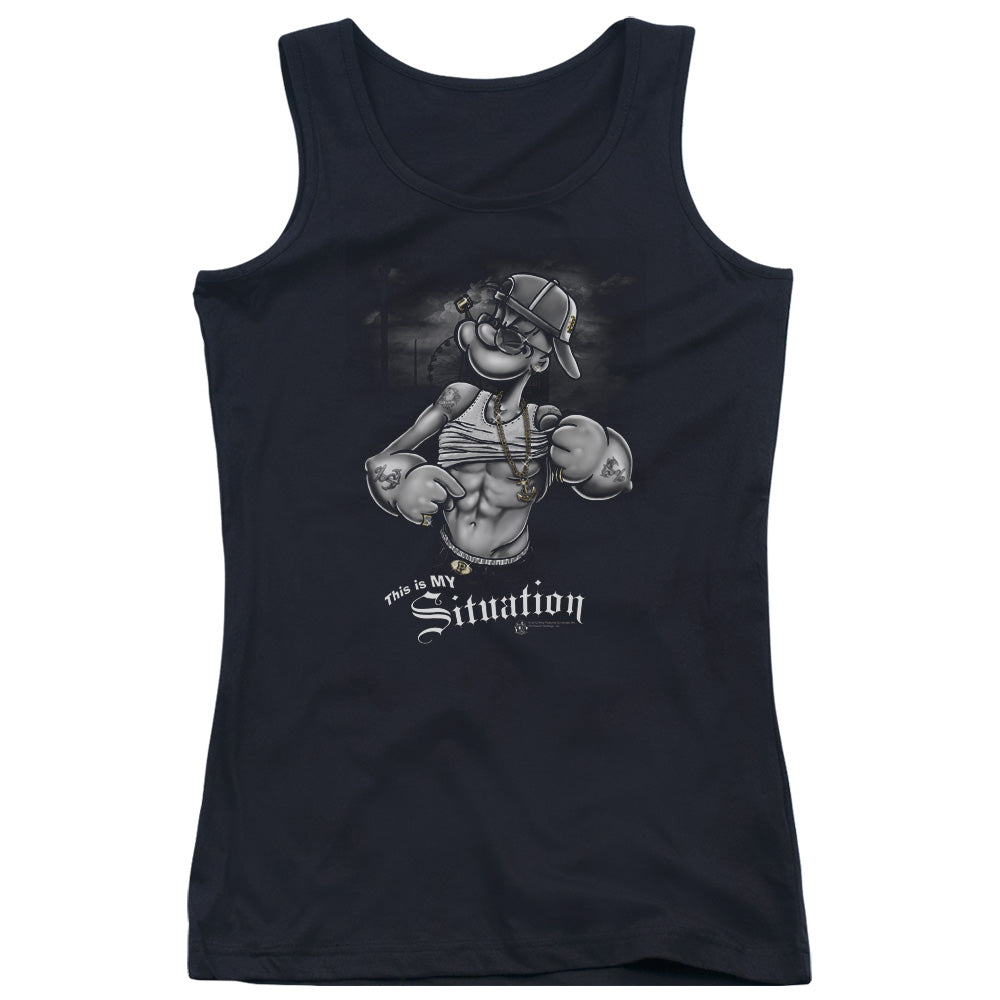 Popeye/situation - Juniors Tank Top - Black