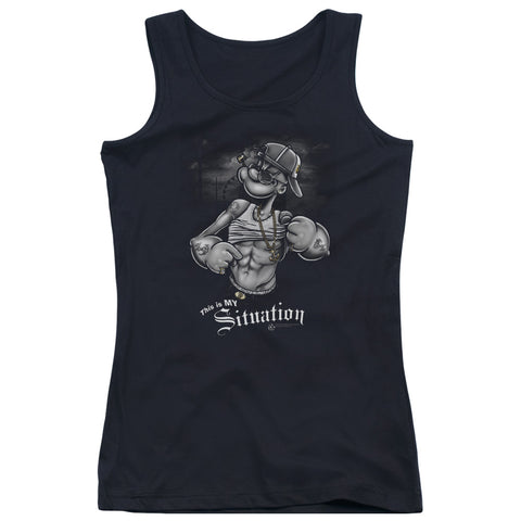 Popeye/situation - Juniors Tank Top - Black