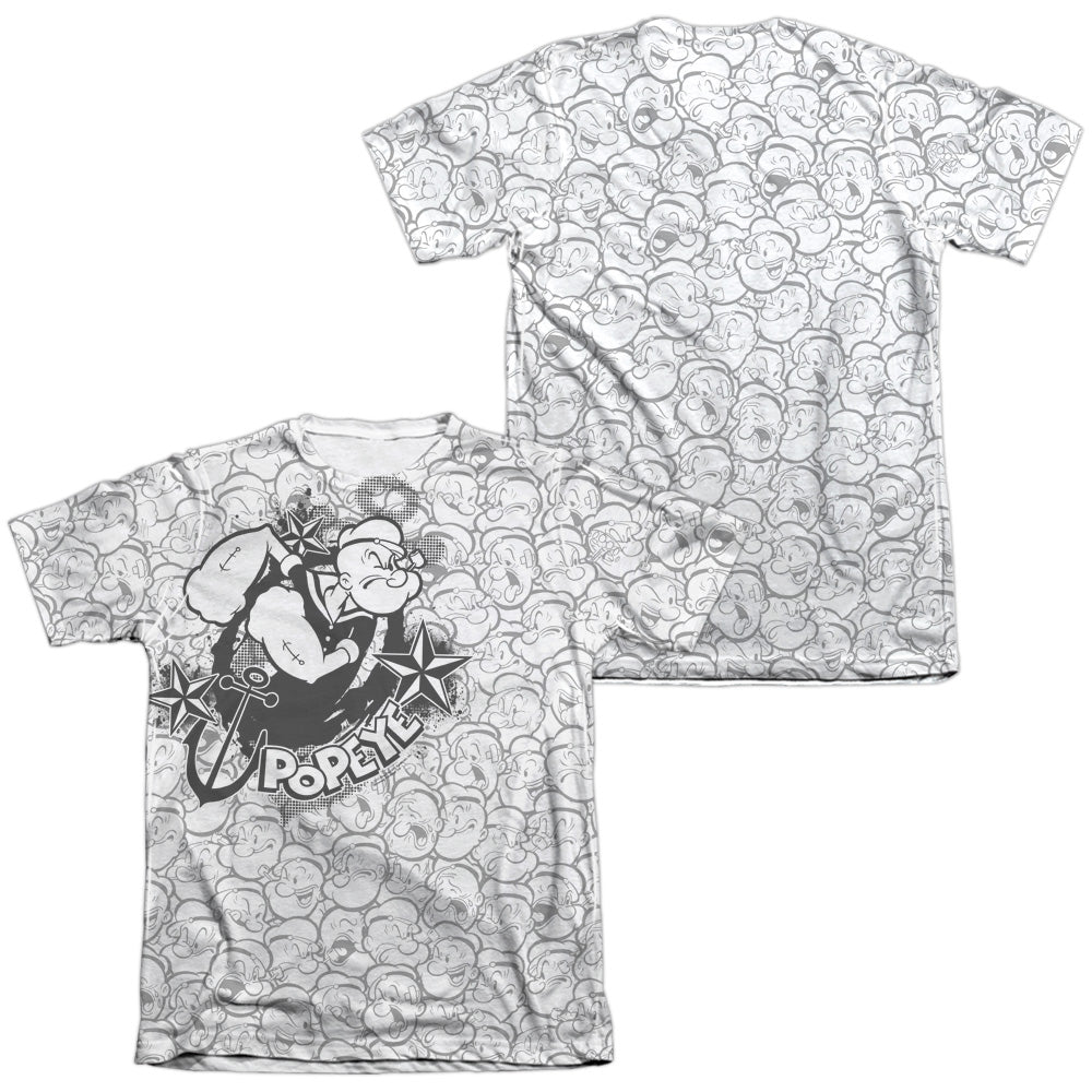 Popeye/many Faces Of Popeye (front/back Print) - Adult 65/35 Poly/cotton S/s Tee - White