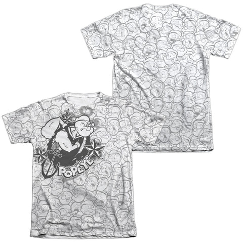 Popeye/many Faces Of Popeye (front/back Print) - Adult 65/35 Poly/cotton S/s Tee - White