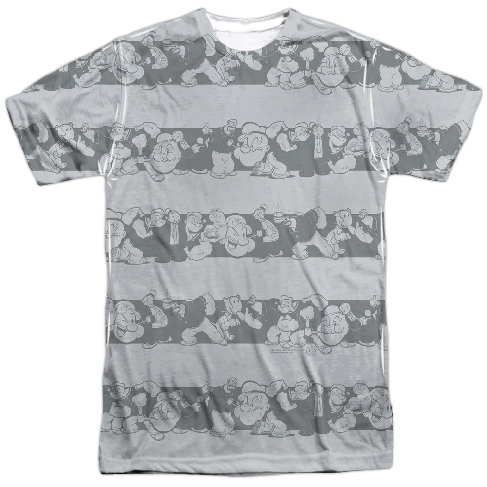 Popeye/group Stripes -  S/s Adult 100% Poly Crew - White