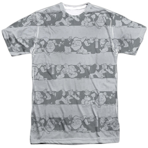 Popeye/group Stripes -  S/s Adult 100% Poly Crew - White