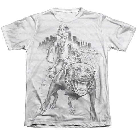 Popeye/rough Rider-adult Poly/cotton S/s Tee-white
