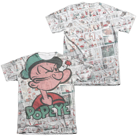 Popeye/comic Strip (front/back Print)-adult Poly/cotton S/s Tee-white
