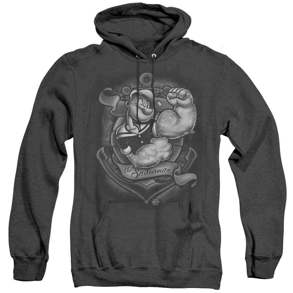 Popeye/anchors Away-adult Heather Hoodie-black
