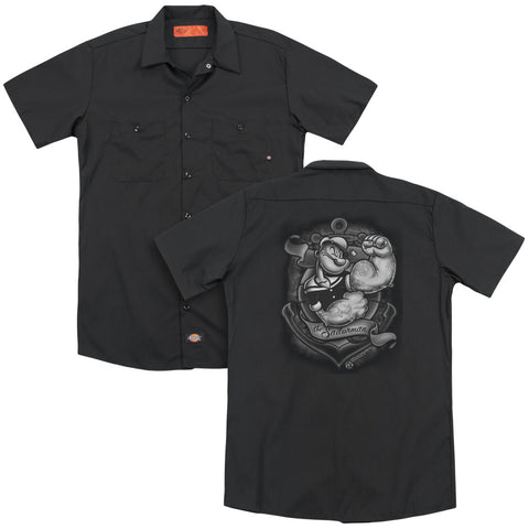 Popeye/anchors Away(back Print) - Adult Work Shirt - Black