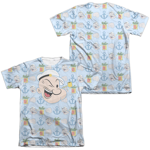Popeye/symbol Sub (front/back Print)-adult Poly/cotton S/s Tee-white