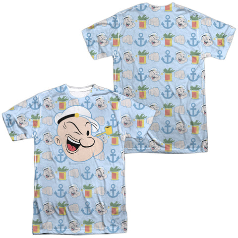 Popeye/symbol Sub (front/back Print)-s/s Adult Poly Crew-white