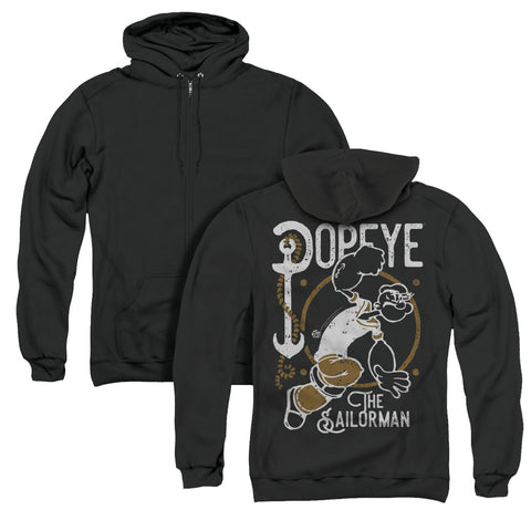 Popeye/vintage Sailor (back Print) - Adult Zipper Hoodie-black