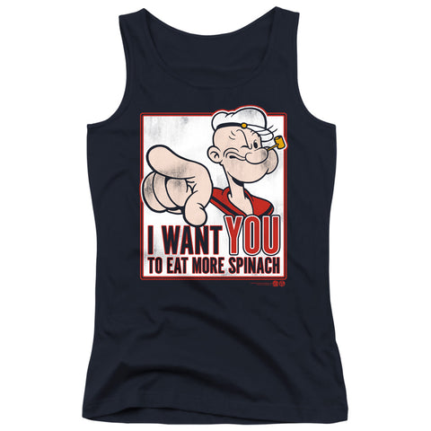 Popeye/i Want You-juniors Tank Top  -navy