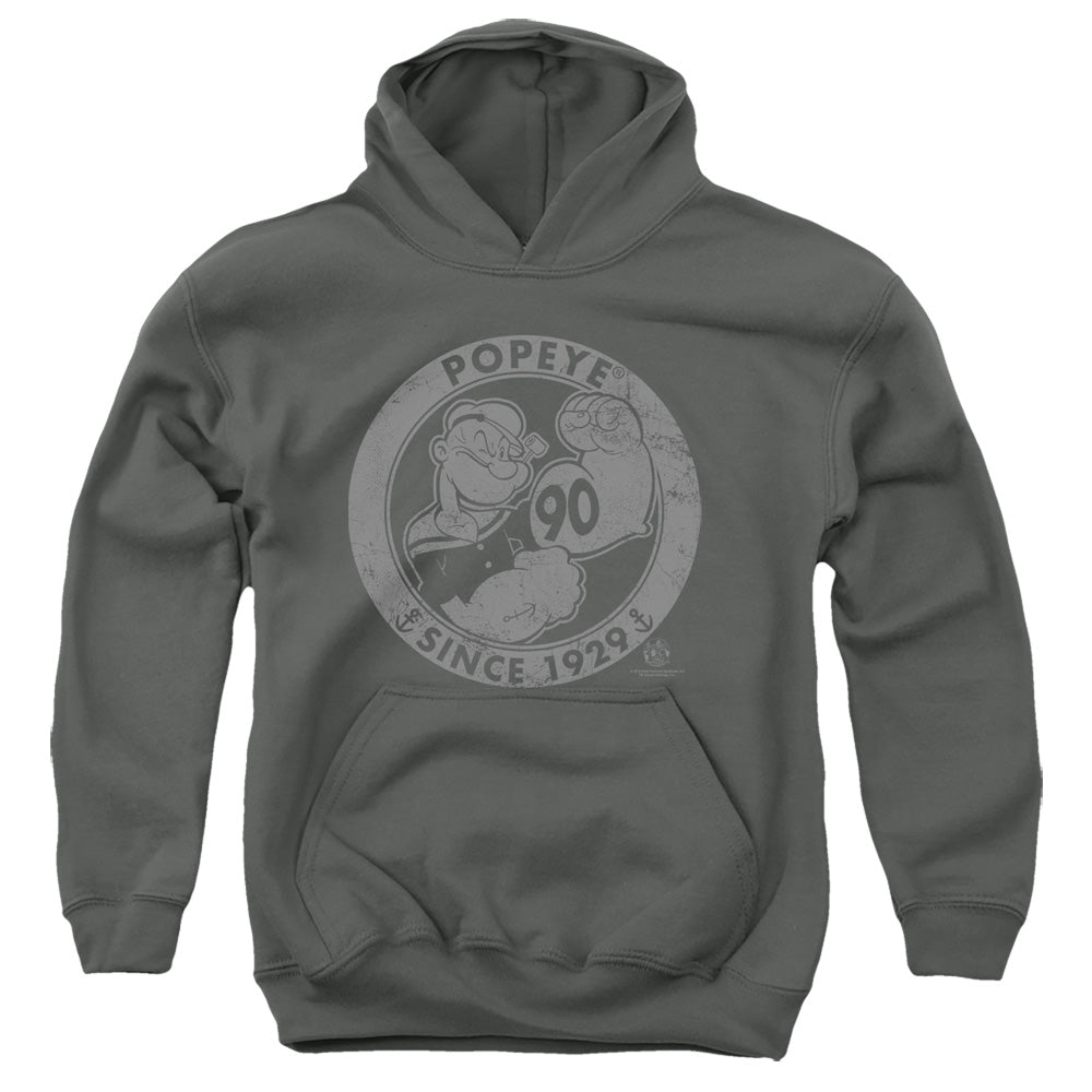 Popeye/90 Years Logo-youth Pull-over Hoodie-charcoal