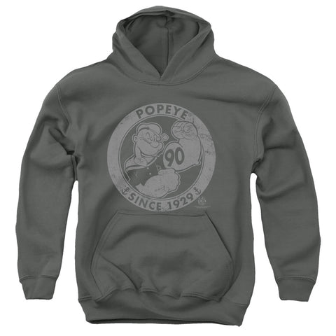 Popeye/90 Years Logo-youth Pull-over Hoodie-charcoal