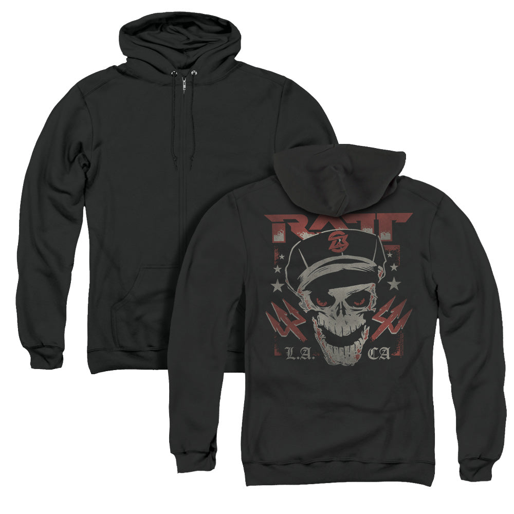 Ratt/skull And Tridents (back Print) - Adult Zipper Hoodie-black