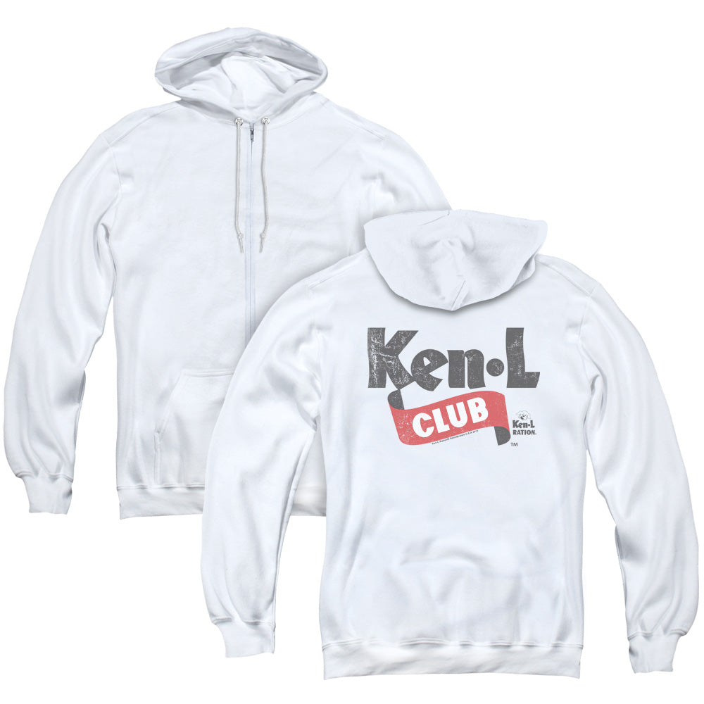 Ken L Ration/ken L Club (back Print) - Adult Zipper Hoodie - White