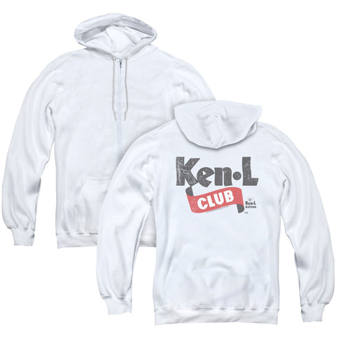 Ken L Ration/ken L Club (back Print) - Adult Zipper Hoodie - White