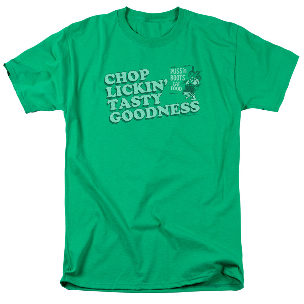 Puss N Boots/chop Lickin Tasty Goodness-s/s Adult 18/1 - Kelly Green