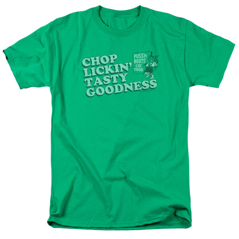 Puss N Boots/chop Lickin Tasty Goodness-s/s Adult 18/1 - Kelly Green