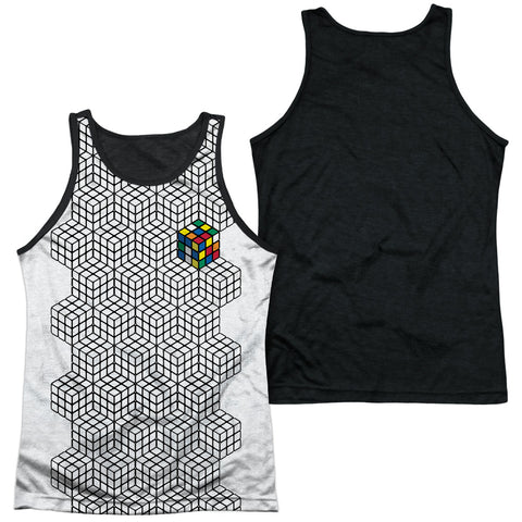 Rubiks Cube/one Colored-adult Poly Tank Top Black Back-white