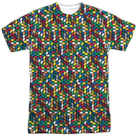 Rubiks Cube/cube Stack-s/s Adult Poly Crew-white