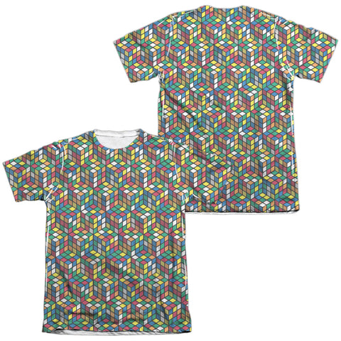 Rubiks Cube/cube Stack (front/back Print)-adult Poly/cotton S/s Tee-white