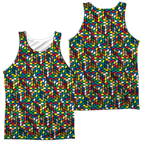 Rubiks Cube/cube Stack (front/back Print)-adult Poly Tank Top-white