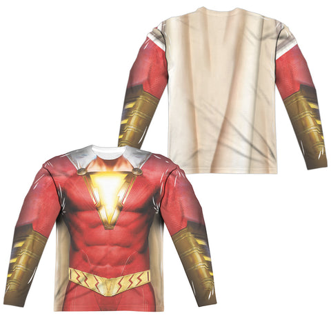 Shazam Movie/shazam Uniform (front/back Print)-l/s Adult Poly Crew -white