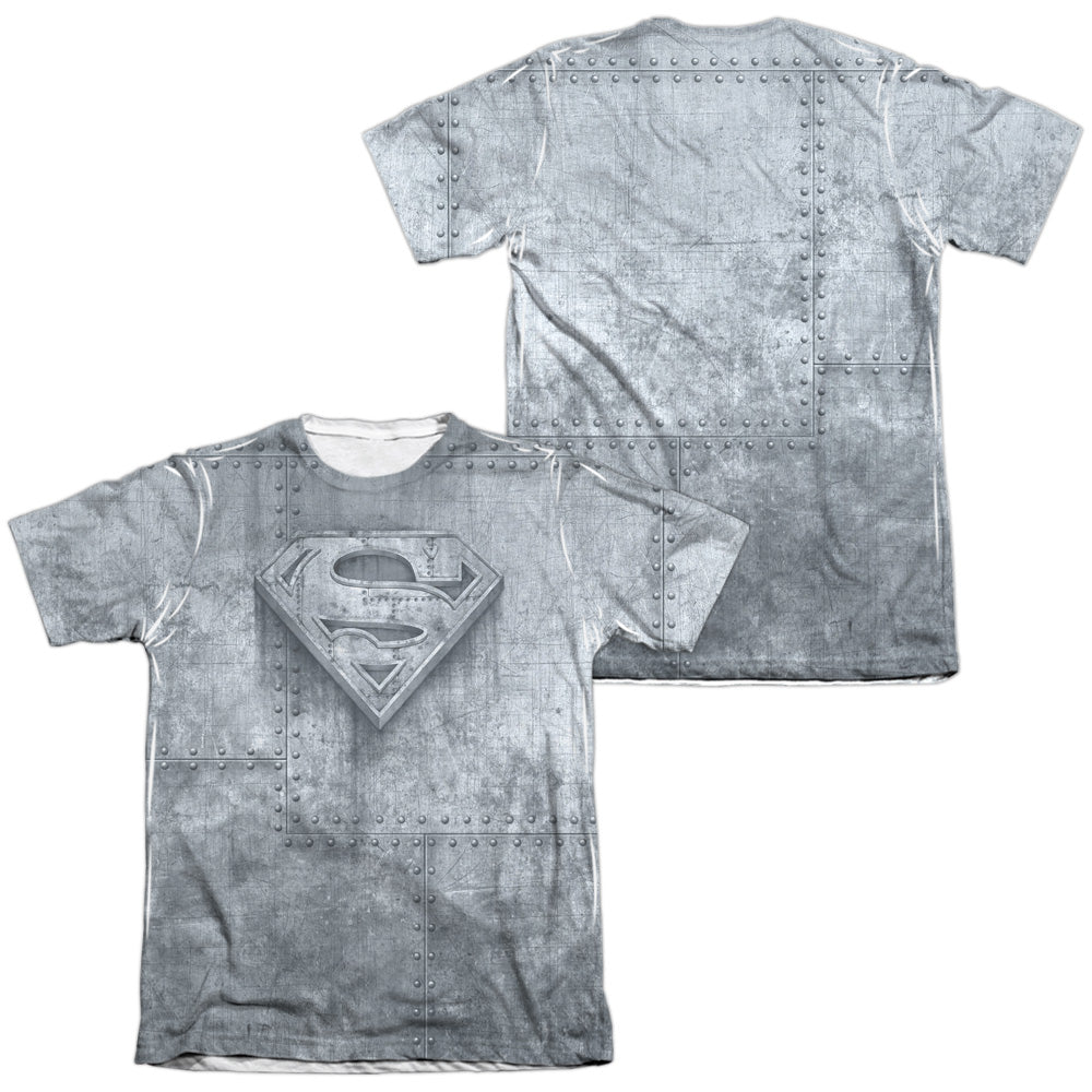 Superman/made Of Steel (front/back Print) - Adult 65/35 Poly/cotton S/s Tee - White