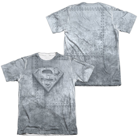 Superman/made Of Steel (front/back Print) - Adult 65/35 Poly/cotton S/s Tee - White