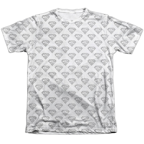 Superman/shields All Over - Adult 65/35 Poly/cotton S/s Tee - White