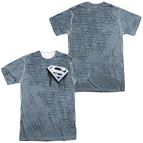 Superman/drip And Repeat (front/back Print) -  S/s Adult 100% Poly Crew - White