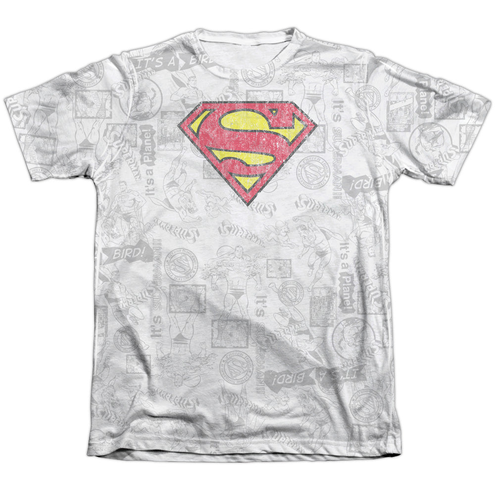 Superman/classic Repeat - Adult 65/35 Poly/cotton S/s Tee - White