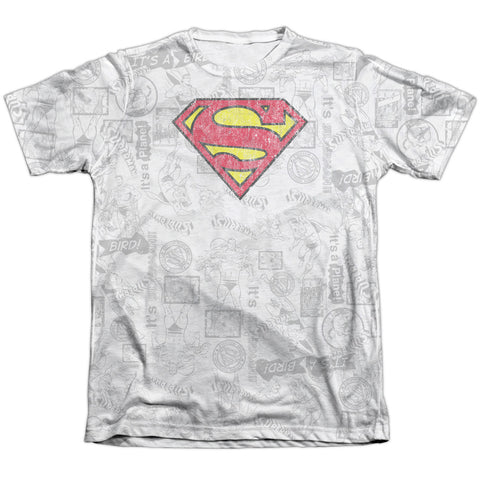 Superman/classic Repeat - Adult 65/35 Poly/cotton S/s Tee - White